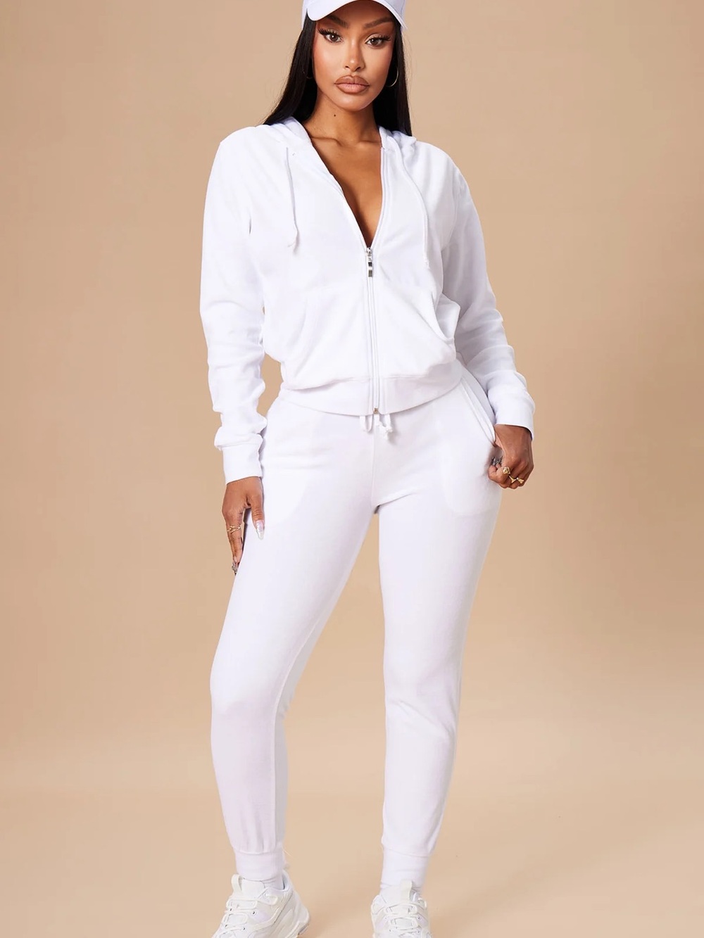 Women's White Velour Jogger Set